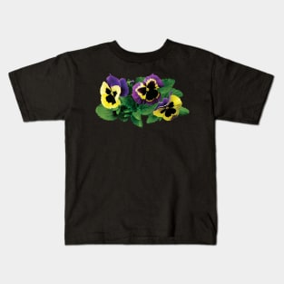 Yellow and Purple Pansy Trio Kids T-Shirt